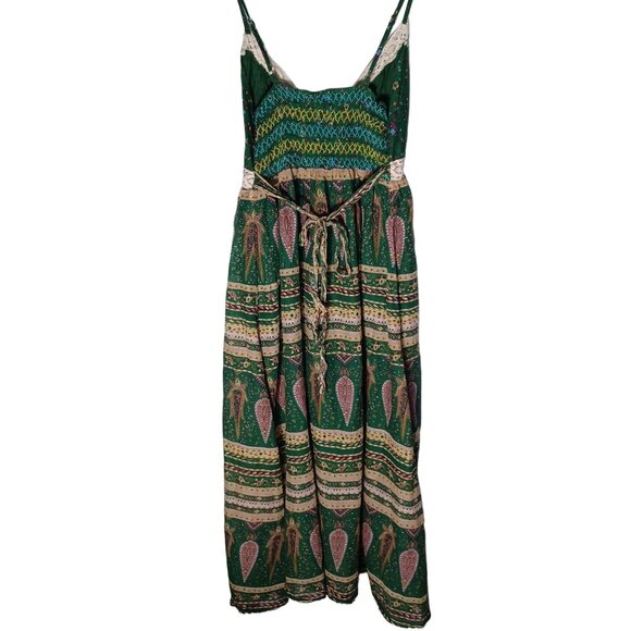 Womens Boho Midi Dress Medium Green Paisley Hippie Fairycore Festival Peasant - Picture 7 of 9